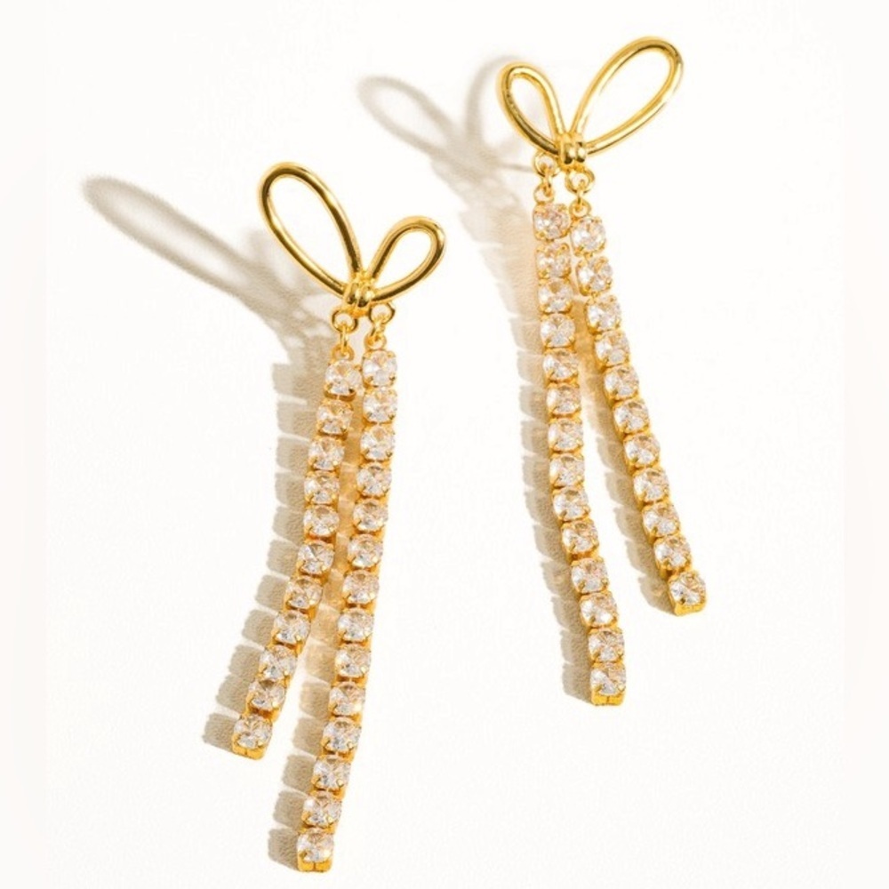 18K Gold CZ Drop Earrings (1024) - Picture 3 of 4
